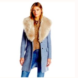 Badgley Mishka  Faux Fur Trimmed Boucle Coat